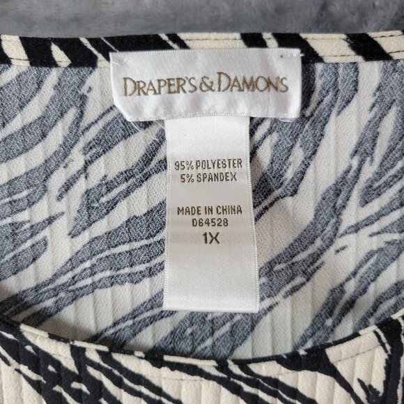 Draper's & Damon's Womens 1X Zebra Print Textured Long Sleeve Top‎ Black White - Picture 2 of 8